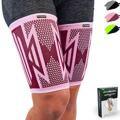 Afbeelding van 2 Dijbeenbrace voor Damen &amp; Heren Bovenbeenbrace Hamstring Quad Bovenbeen Bandage Peesontsteking, Spierverrekkingen Hardlopen Ademend Anti slip (Bordeaux, XL)