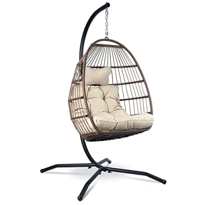 Afbeelding van Vita5 Egg Hangstoel Voor Binnen en Buiten tot 150kg Opvouwbaar Incl. Standaard &amp; Kussen Co