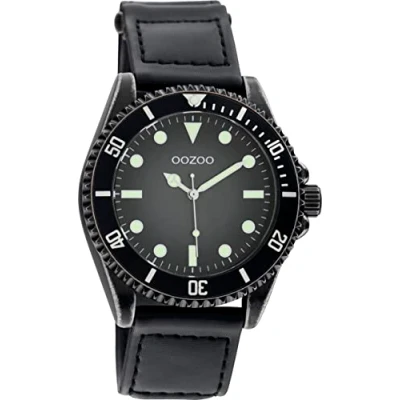 Afbeelding van Oozoo Herenhorloge met genaaide nylon klittenbandarmband, diameter 42 mm, draaibare lunette, zwart/zwart, groß, Riemen.