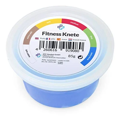 Afbeelding van ATC Handels GmbH Fitnessklei in 6 verschillende weerstandsgraden, voor handtraining, anti stress, handspieren, fijne motoriek, vormbaar, veelzijdig en versterkend (85 g, blauw, extra stevig)