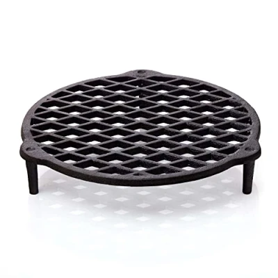 Afbeelding van BBQ Nerd© Stapelrooster van gietijzer, diameter 26 cm, voor 7,3 en 9 liter pan, gebruik stoomkoken in Dutch Oven, grillrooster, onderzetter