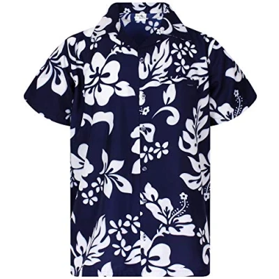 Afbeelding van Funky Hawaiiaans Overhemd, Hawaii Korte Mouw, Hibiscus, Marineblauw, 3XL