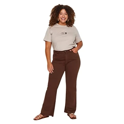 Afbeelding van Trendyol Dames Gerade Hohe Taille Plus Size Jeans, Bruin, 48 grote maten
