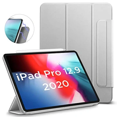 Afbeelding van ESR Hoes compatibel met iPad Pro 12,9 inch 2020, praktische magneetsluiting [ondersteunt Apple Pencil Koppeln &amp; Laden] Trifold Standhoes, Smart Case, Auto Slaf /Weckfunctie Zilvergrijs