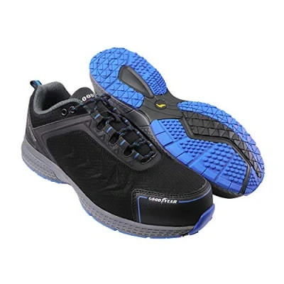 Afbeelding van Goodyear Heren Workwear Athletic Sports Waterbestendig Composiet Metaalvrije Veiligheid Tehe &amp; Middenzool Werkveiligheid Trainer S1P SRA HRO, Zwart/Blauw, 44 EU