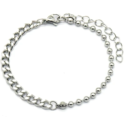 Afbeelding van Armband Dames Schakels en Kralen RVS Verstelbaar 17 22 cm Zilverkleurig