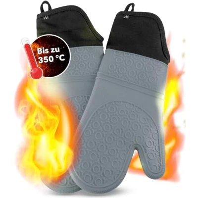Afbeelding van AVANA Siliconen ovenwanten hittebestendige anti slip kookhandschoen met zachte katoenen binnenvoering tot 350 C handschoenen voor koken en bakken grijs