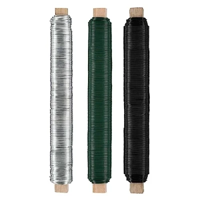 Afbeelding van Nordstern Bloemendraad knutseldraad groen/zilver/zwart, verpakking van 3 stuks, wikkeldraad Ø 0,65 mm x 38 m