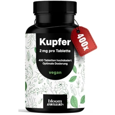 Afbeelding van Koper tabletten met hoge dosering 400 stuks 2 mg koperbisglycinaat koper, veganistisch en geproduceerd in Duitsland