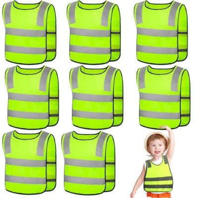 Afbeelding van 8 stuks veiligheidsvest voor kinderen (3 12 jaar), kinderen, reflecterende hoge zichtbaarheid, kinderveiligheidsvest, reflecterend vest schoolweg, fietsen, wegverkeer