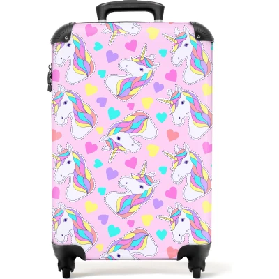 Afbeelding van NoBoringSuitcases.com Kinderkoffer unicorn roze Past binnen 55x40x20 cm en 55x35x25 Klein handbagage koffertje kind Trolley op wieltjes Reiskoffer met wielen Rolkoffer Kindertrolley meisje Koffer kinderen Vakantiebenodigheden