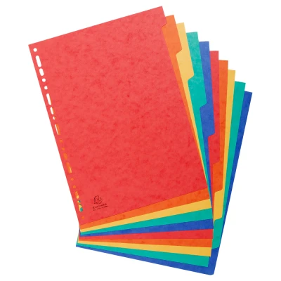Afbeelding van Exacompta ref. 1410E Soepele glanskartonnen tabbladen 225g/m2 FSC® met 10 neutrale tabs Formaat A4 Afmetingen: 22,5 x 29,7 cm Geassorteerde kleuren