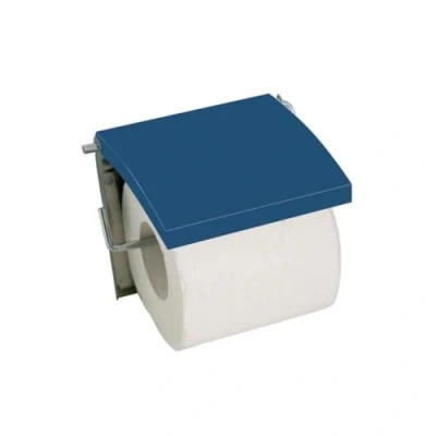 Afbeelding van MSV Toiletrolhouder wand/muur Metaal/mdf hout klepje donkerblauw