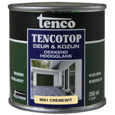 Afbeelding van Tenco TencoTop Deur &amp; Kozijn Dekkend Hoogglans 0,25 ltr crèmewit (RAL 9001) Buiten onderhoud