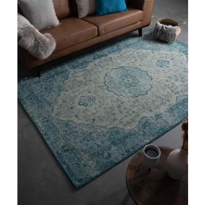 Afbeelding van Vintage Tapijt/Vloerkleed Village Grijs/blauw 70x140 Cm