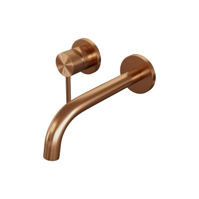 Afbeelding van Brauer Copper carving Wastafelmengkraan inbouw gebogen uitloop rechts hendel lang smal model A2 PVD geborsteld koper