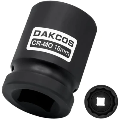 Afbeelding van DAKCOS Slagmoerdoppen 18 mm dopsleutel 1/2&quot;, krachtdoppen met 12 Kant Profiel, CR MO