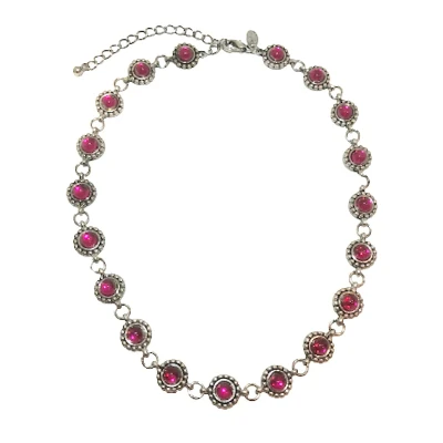 Afbeelding van Ketting Zilverkleurig Met roze steentjes versierd Elegant 47 Centimeter, verstelbaar Damesdingetjes