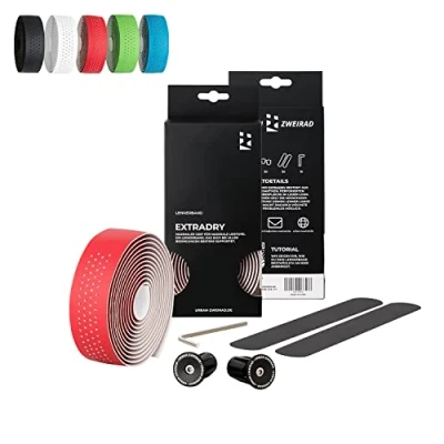 Afbeelding van URBAN ZWEIRAD Premium Extra Dry fiets stuurband racefiets gripband zelfklevend incl. aluminium stuurstop graveren, (rood)