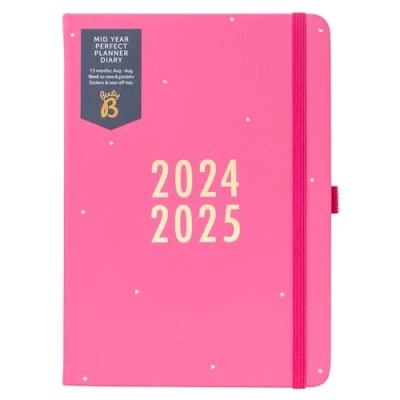 Afbeelding van Busy B Halverwege het jaar perfecte planner dagboek augustus 2024 2025 roze kunstleer A5 weekplanner met stickers, pennenhouder en lijstblok