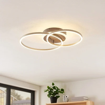 Afbeelding van Lindby Slimme plafondlamp met dimmer CCT 1licht Aluminium, metaal, kunststof H: 8.6 cm satijn nikkel Inclusief lichtbron