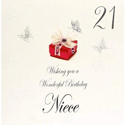 Afbeelding van witte katoenen kaarten bdp21 n&quot;Red Present, Wishing you a Wonderful Birthday Niece&quot; Handgemaakte 21e Verjaardagskaart, Wit