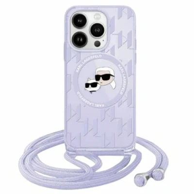 Afbeelding van CG Mobile Karl Lagerfeld KLHMP15SHCKLCU Hoes voor iPhone 15/14/13 6,1&quot; lila hardcase IML Crossbody Monogram &amp; Choupette Head