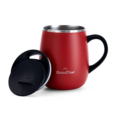 Afbeelding van GRANDTIES Thermische koffiemok met handvat schuifdeksel voor spatbescherming, 480 ml Coffee to go mok dubbelwandige roestvrij staal houdt dranken warm en koud cranberry