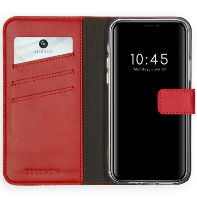 Afbeelding van Apple iPhone 12 Pro Max Hoesje Echt leder Selencia Bookcase Rood Telefoonhoesje