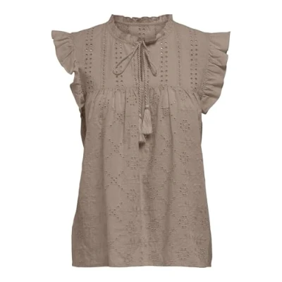 Afbeelding van ONLY Dames Onlreva Life S/L Emb Top WVN Noos Blusentop, bruin, M