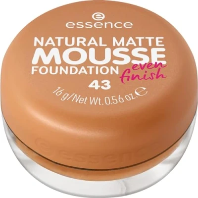 Afbeelding van Essence Natural Matte Muis Foundation, nr. 43, nude, matterend, dekkend, expresresultaat, mat, veganistisch, zonder parfum, alcohol, conserveringsmiddelen, per stuk verpakt (16 g)