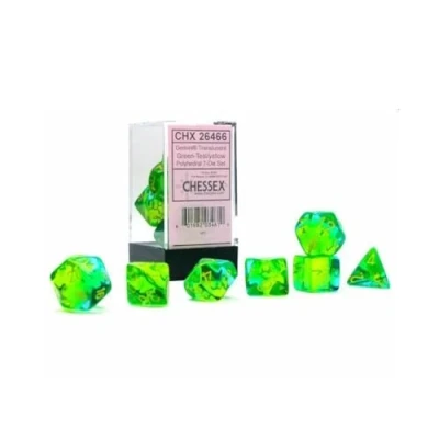 Afbeelding van Chessex 7 Die set Gemini Translucent Green Teal/Yellow