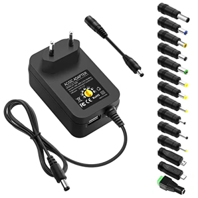Afbeelding van ALITOVE 30 W universele AC/DC adapter schakelvoeding met 14 stuks adaptertips en USB stekker, voeding voor 3V 12V huishoudelijke elektronica 2500mA max