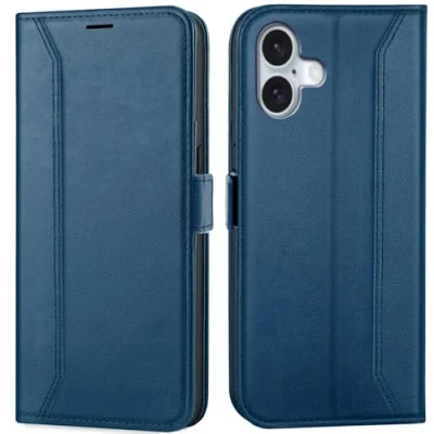 Afbeelding van Verco Hoes voor mobiele telefoon iPhone 16, premium klaphoes telefoon, flip case Apple hoes, bookcase, tas, blauw