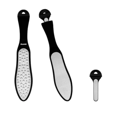 Afbeelding van Auxmir Foot File, Stainless Steel Pedicure Tool, Professional Hard Skin Remover Set for Care, 3 in 1 Double Sided Callus Rasp Files Dry &amp;Wet feet, Waterproof and Easy to Clean, Round