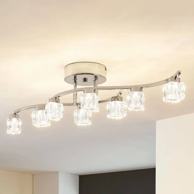 Afbeelding van Lindby LED plafondlamp met dimmer 8 lichts glas, metaal H: 16.5 cm helder, chroom Inclusief lichtbronnen