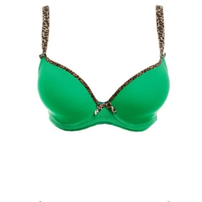 Afbeelding van Freya Deco Vibe Beha Kleur Groen afgezet met panterprint Maat 65E
