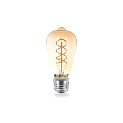Afbeelding van E27 LED Filament Rustika ST64 Amber Spiral 6W Extra Warm Wit Dimbaar