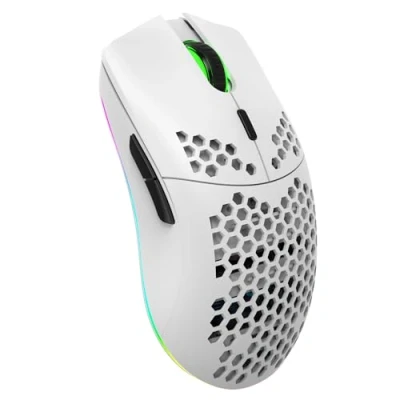 Afbeelding van Zienstar Oplaadbare Draadloze Honingraat Gamingmuis,Lichtgewicht met 3200 DPI,RGB Regenboogverlichting (Wit)