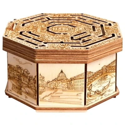 Afbeelding van ESC WELT Wooden Secret Maze Box, creatieve geschenkdoos voor geld, waardebonnen, cadeaubonnen, 3D houten doosspel, geschenkraadselspel,