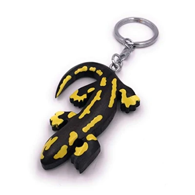 Afbeelding van H Customs Salamander hagedis Gekko geel zwart hout edel handgemaakte sleutelhanger hanger