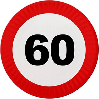 Afbeelding van 16x Wegwerpbordjes 60 jaar verjaardag 23 cm Feestbordjes