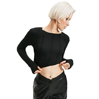 Afbeelding van Trendyol Vrouwen getailleerde asymmetrische ronde hals gebreide blouse, Zwart, XS