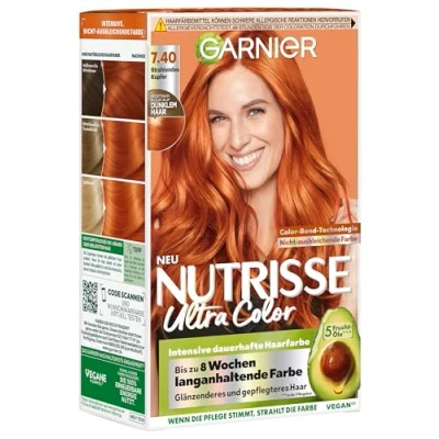 Afbeelding van Garnier Nutrisse voedende intensieve kleuring met fruitoliën, 8 weken houding, kleursensatie haarkleur, 7,40 stralend koper