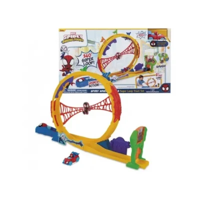 Afbeelding van Marvel Spidey en Zijn super Friends metalen voertuigen Loop Track Set 71 cm racebaan met launcher, 360 graden looping exclusieve