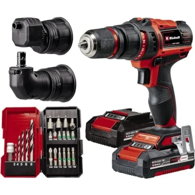 Afbeelding van Einhell accu Boor /Schroefmachine TE CD 18/45 3X Li+22 Power X Change 18 V/Li ion 45 Nm Afneembare boorkop Haaks opzetstuk Excenteropzetstuk 22 delige bitset Incl. 2x2.0 Ah + lader E Box