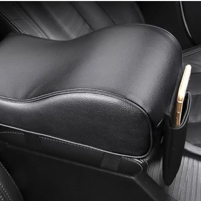 Afbeelding van Universele auto armleuningverhoging armleuning [kleur: zwart] memory foam armsteun bekleding kunstleer voor middenconsole [gevoerd] middenarmleuning met mobiele telefoonhouder