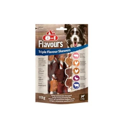 Afbeelding van 8in1 Delights Skewers Triple Flavour Hondensnacks Kip Varken Rund 113 g 6 stuks