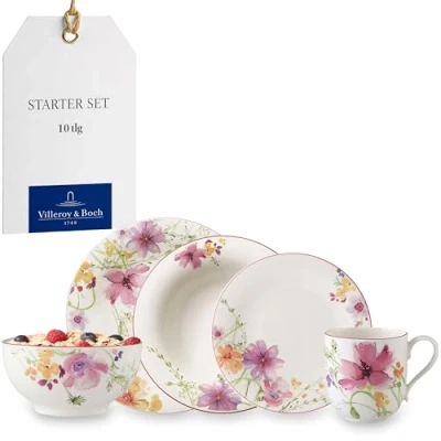 Afbeelding van Villeroy en Boch Mariefleur Basic starterset, 10 delig, premium porselein, vaatwasser , magnetronbestendig, wit/kleurrijk