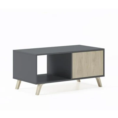 Afbeelding van Skraut Home Salontafel 45 x 92 50 cm Lage tafel Ideaal voor woonkamer of eetkamer Windmodel Bestendig hout Hulpmeubels Grijs/Puccini afwerking